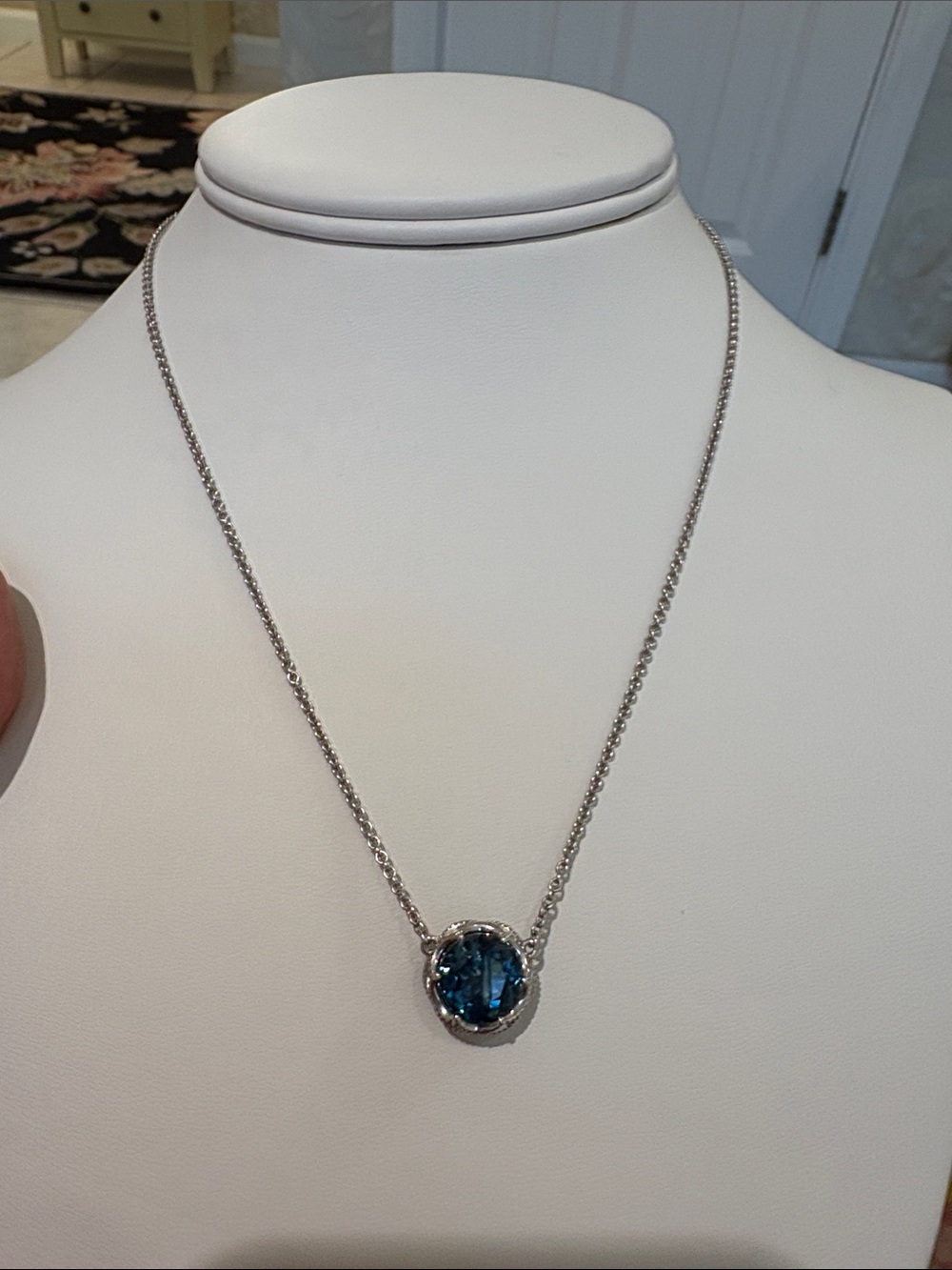 Tacori London Blue Topaz Sterling Silver Crescent Crown Pendant 17” Necklace